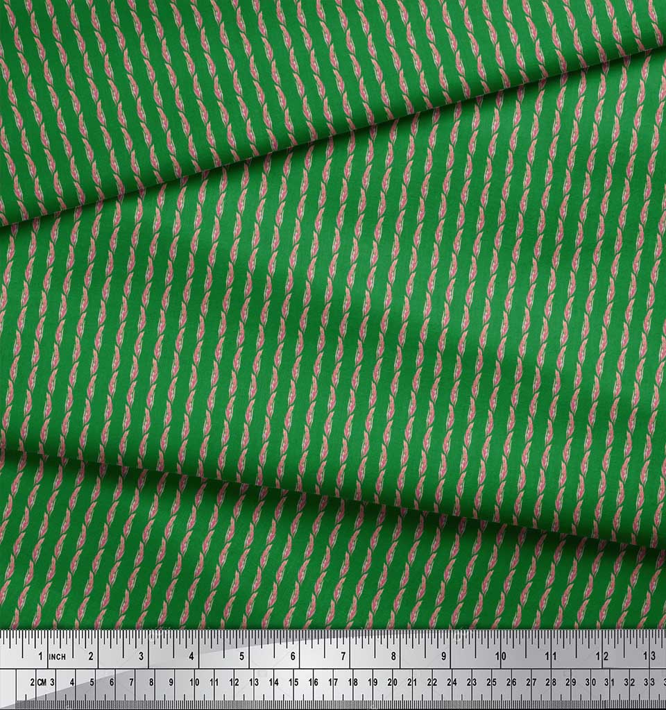 Soimoi Green Poly Crepe Fabric Wheat Leaves Print Fabric by the Metre 42 Inch