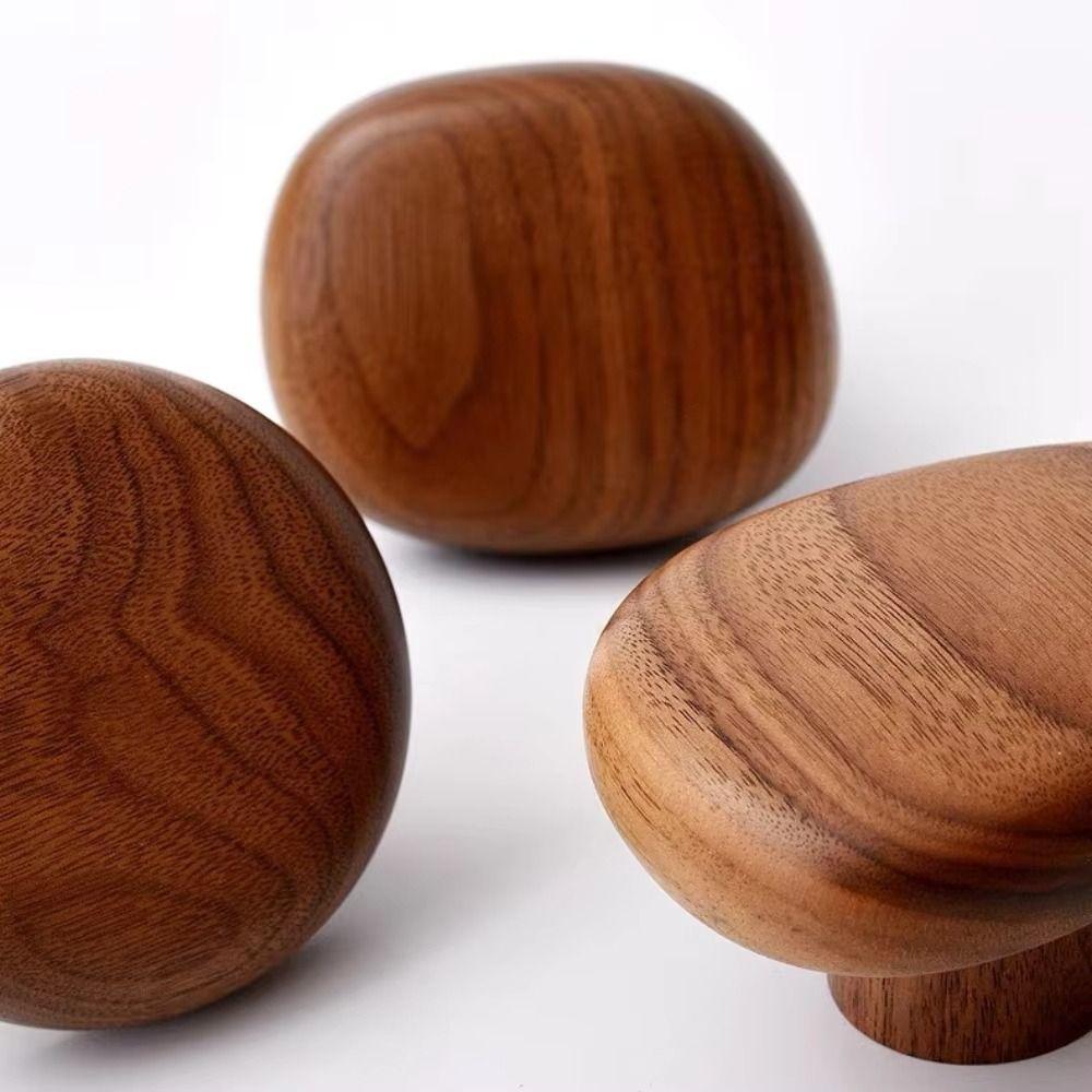 4pcs Beech Walnut Wood Wood Hook Solid Wood Simple Design Hanging Hanger Wood Handle Punch Free Towel Hook Kitchen Organization