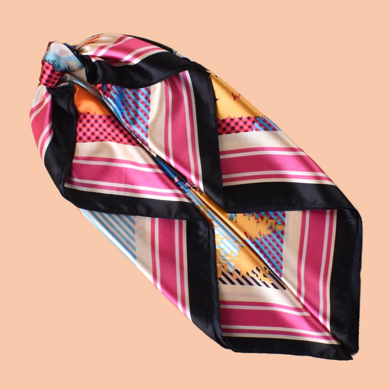 1PC Simple Floral Print Silk Satin Square Scarf Women's Hair Accessory Spring New Versatile