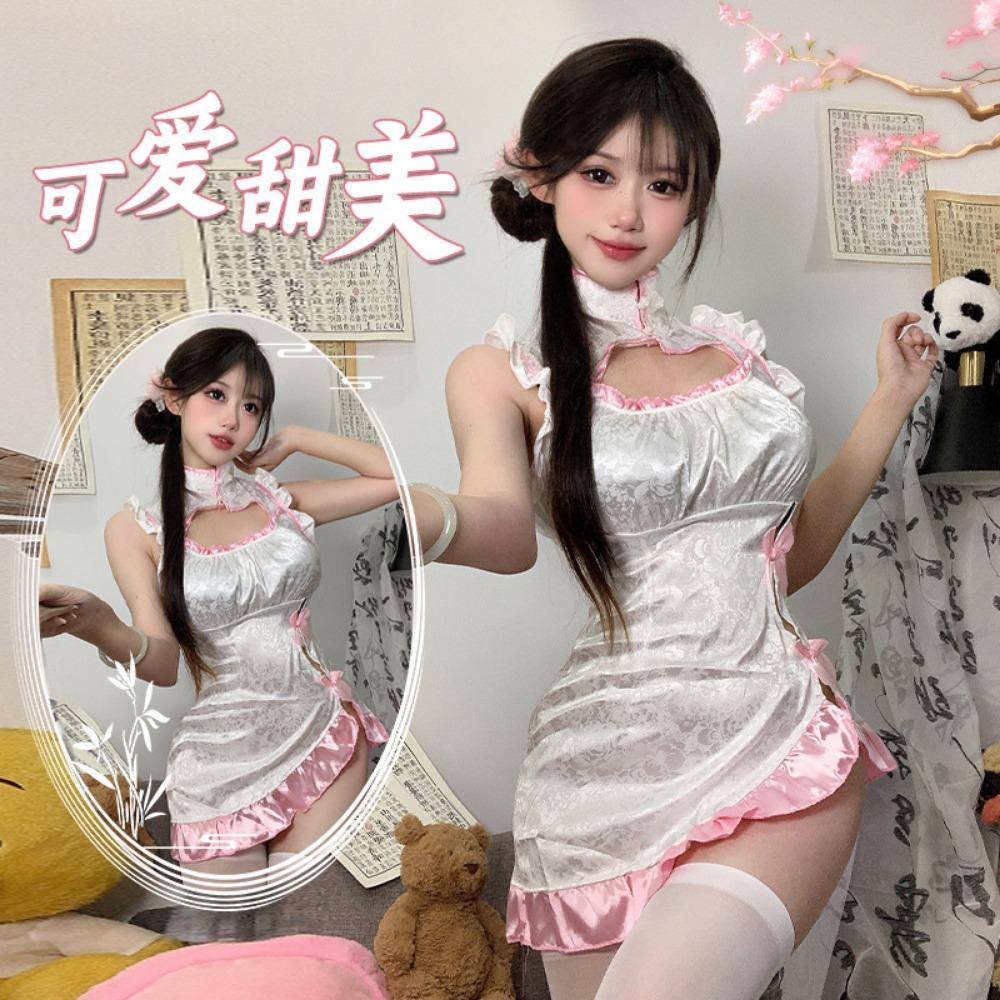 Sexy Underwear Sexy Hollow Stand-up Collar Antique Split Cheongsam Passion Pure Desire Charming Hanfu Nightdress Clothes Loungewear