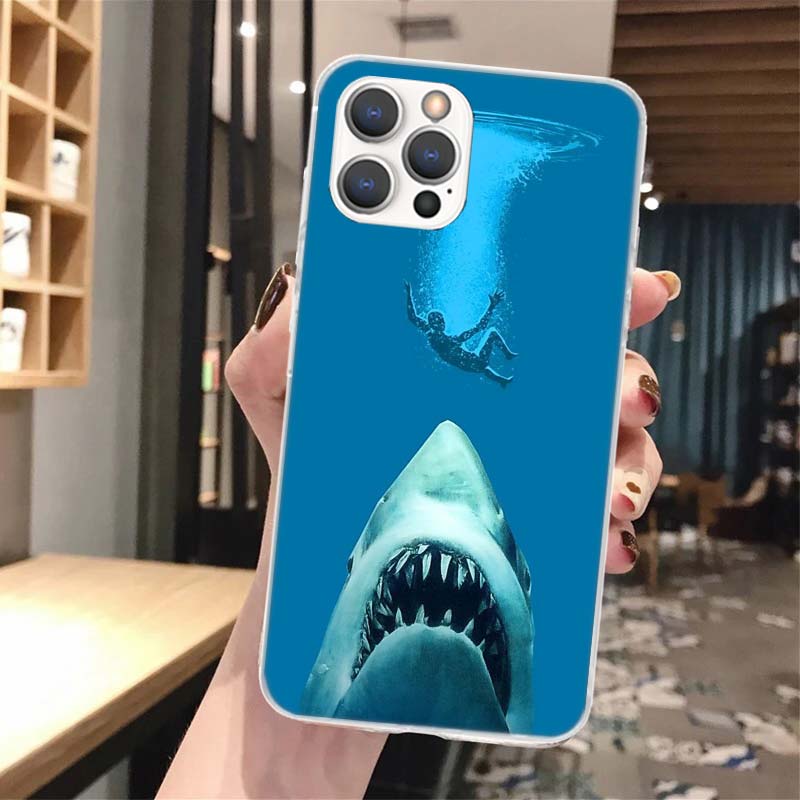 Ocean Monster Shark Swimming Soft Phone Case For iPhone 16 15 14 13 12 11 Pro Max X XR XS 7 Plus 8 + SE 2020 Pattern Customized