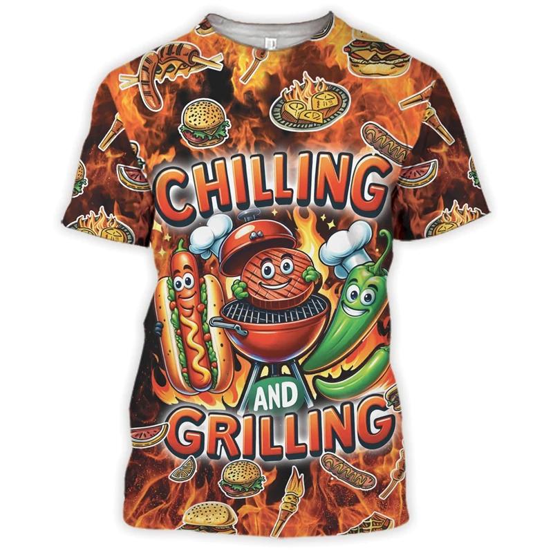 Grilovací párty Grafické grilování Vepřové tričko Pánské Piknikové BBQ tričko Grilování Hamburger Módní Zábavné tričko