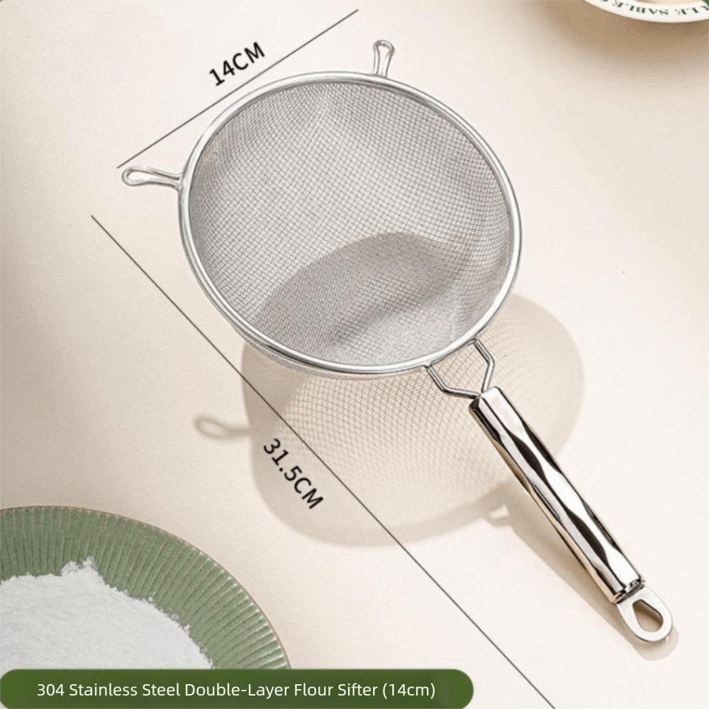 

Double Fine Mesh Food Strainer Colander 12 14 16cm Fine Mesh Strainer Food Sifters for Kitchen 14cm