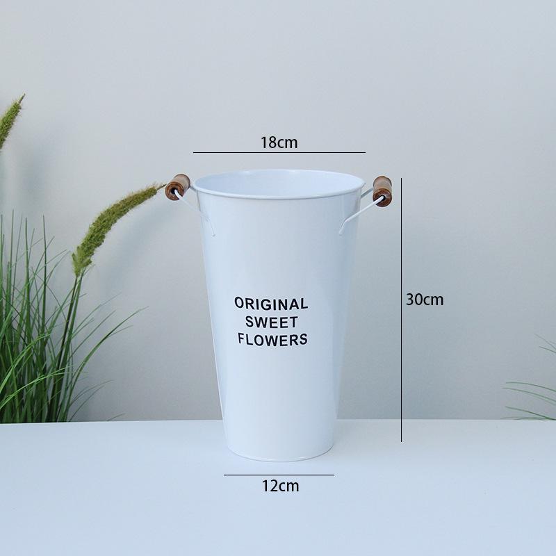 White Metal Flower Bucket for Arranging and Decorating - Large Vase for Fresh and Dried Flowers