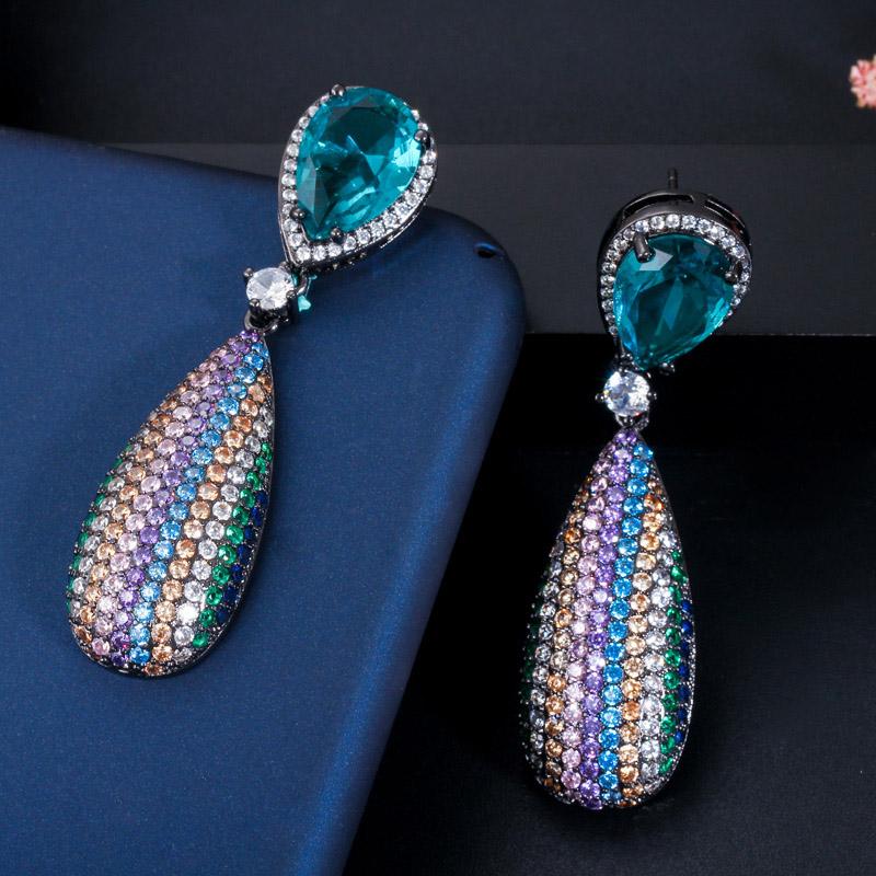 WWJ – boucles d'oreilles goutte d'eau bleu clair, pavé complet, minuscules bijoux en Zircon CZ brillant