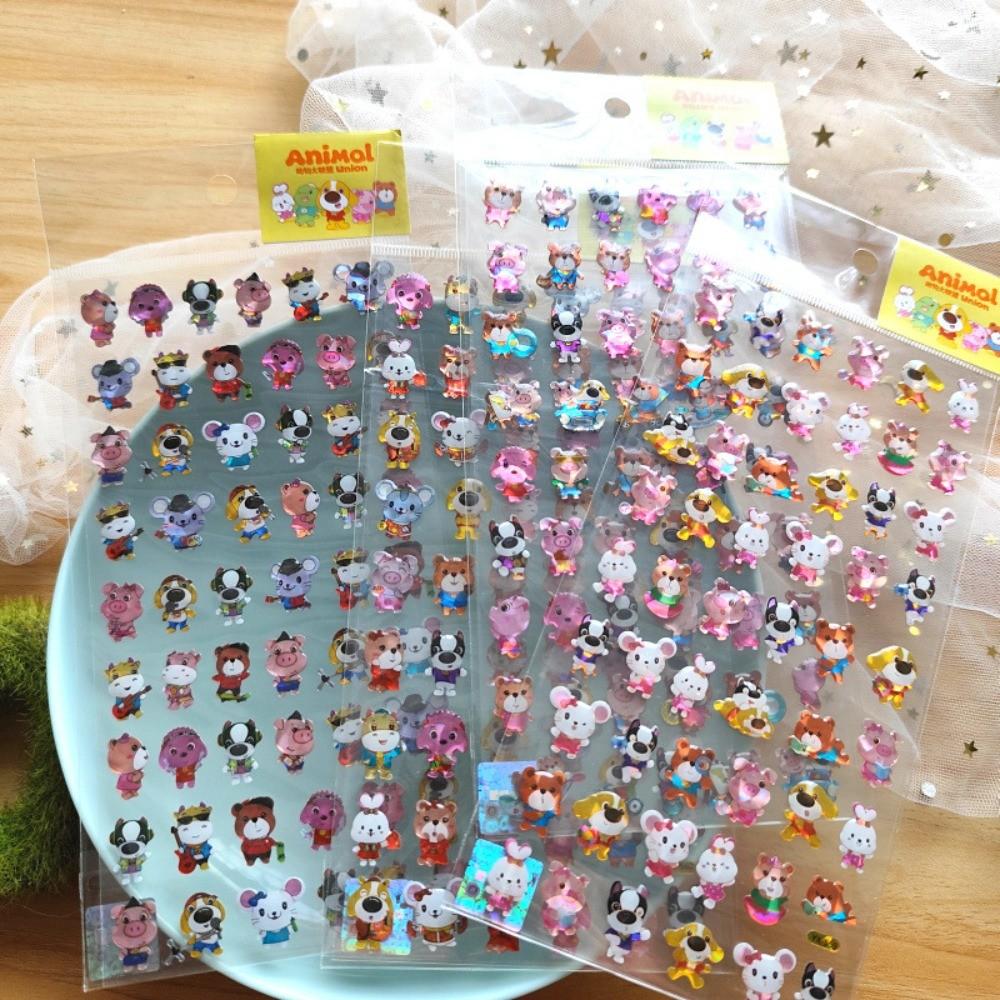 4-Piece Cute Adorable Animal Epoxy Resin Stickers - Crystal Kids' Decorative Stickers for Phones, Hand Accounts, Diaries