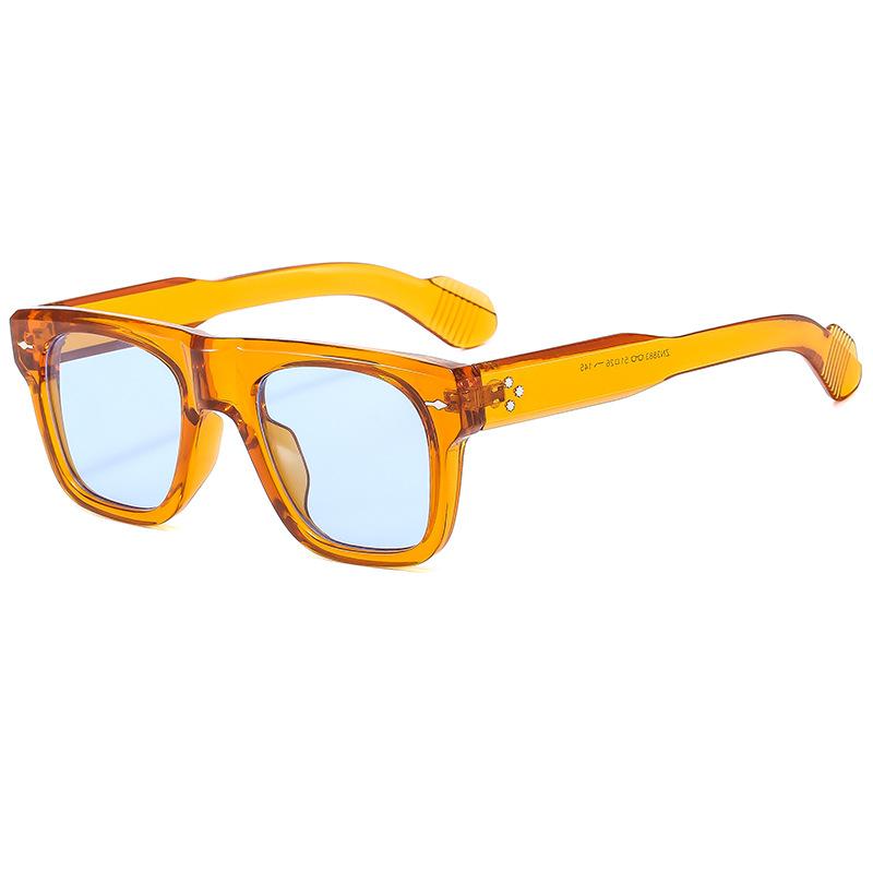  New Ins Popular Fashion Square Women Sunglasses Retro Clear Ocean Lens Shades UV400 Green Men Rivets Punk Sun Glasses