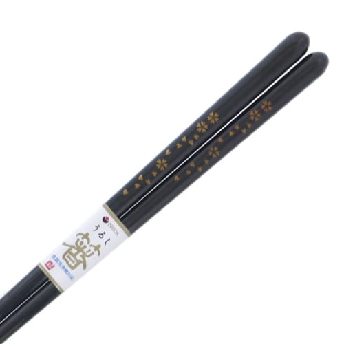 Ishida Japanese-made Chopsticks, MR, Sakura Fuugetsu Design, Dishwasher Safe, Natural Wood, 23cm, Black