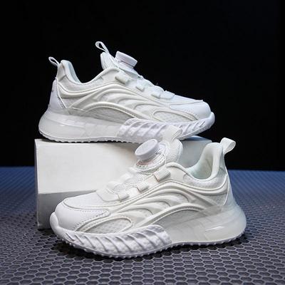 2025 Kids' Sneakers: White Non-Slip Breathable Shoes with Rotating Buckle for Boys and Girls