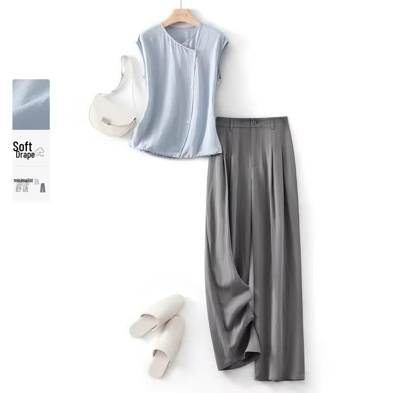 IHIMI Women s Stylish Lightweight Shirt & Pants Two-Piece Set XL