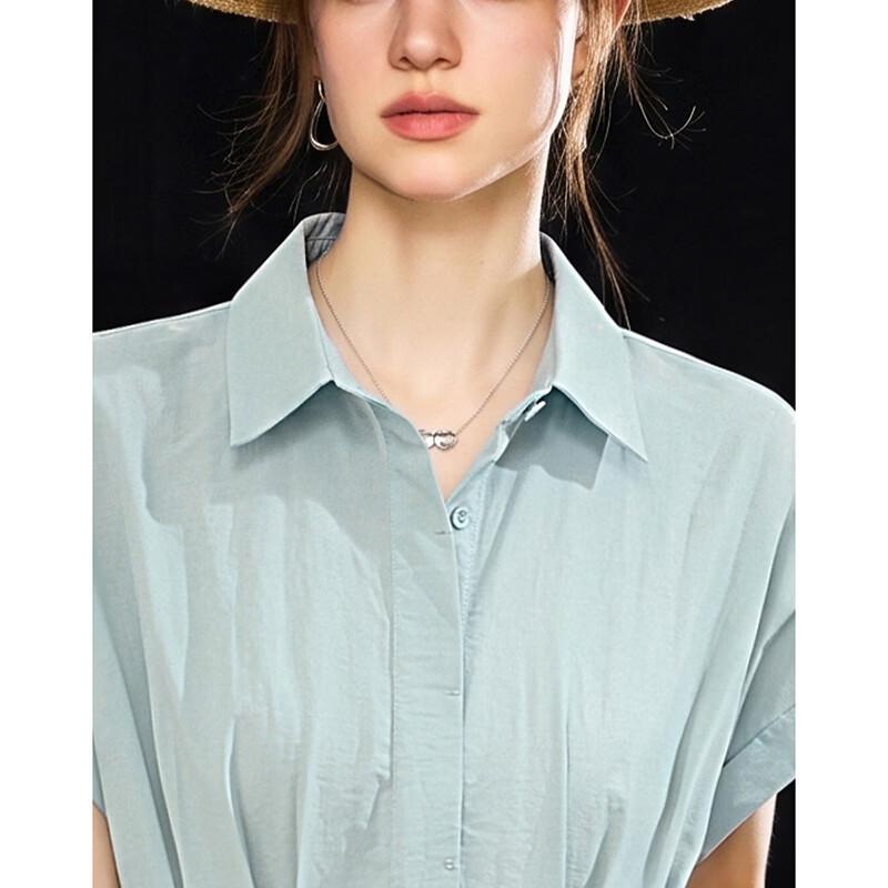Women's Cotton Blend Shirt Dress with Detachable Belt