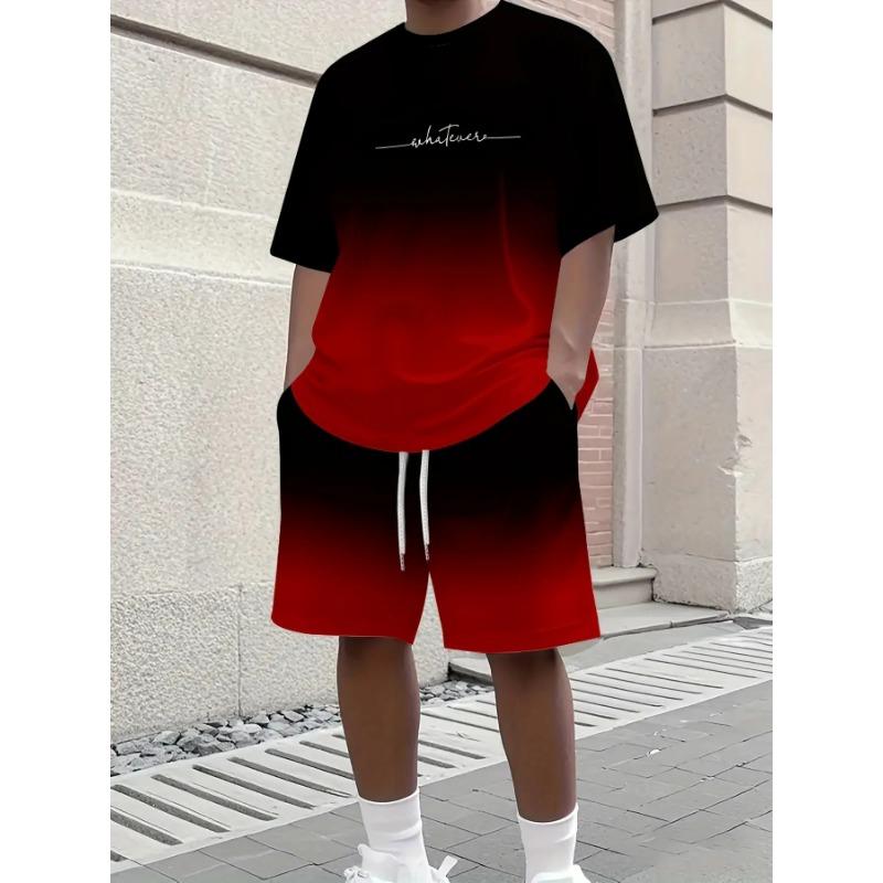 Conjunto Informal de Manga Corta y Pantalones Cortos con Estampado Digital 3D para Hombre - Conjunto de Estampado de Verano, Adecuado para Correr