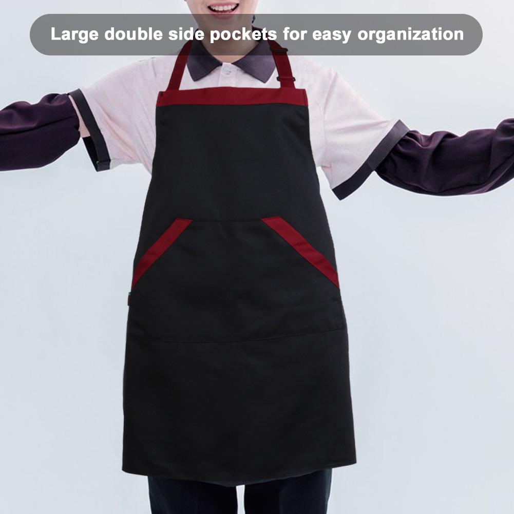 4Pcs Durable Black Red Cooking Apron with Two Large Pockets Ideal for Restaurant and Home Kitchen Use
