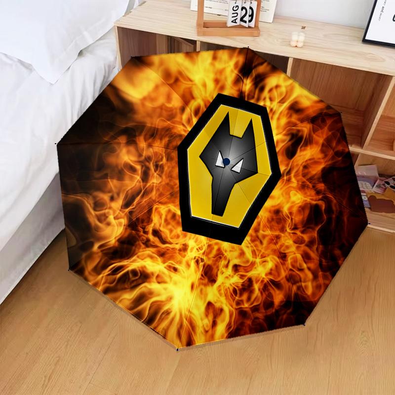 Flaming Wolves Emblem Wanderers Automatic Folding Umbrella - 8-Rib Travel Umbrella with Auto Open/Close & Portable Gifts for Holidays or Birthdays