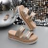 Fashion Gold Glitter Straps Platform Wedge Slippers Women 2025 Summer Beach Metal Decoration High Heels Shoes Leisure Outdoor Slides