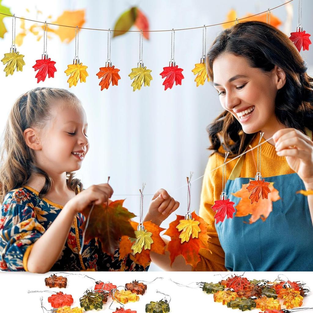 JULMELON 24 Pcs Fall Maple Leaf Ornaments, Thanksgiving Maple Leaf Tree Hanging Pendant Acrylic Hanging Ornaments for Autumn Harvest Small Tree Home