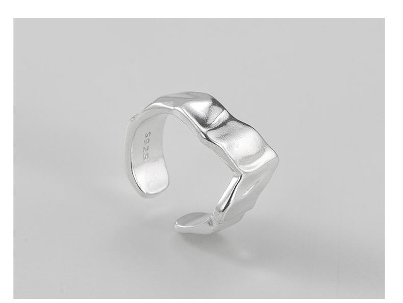 S925 Sterling Silver Wave Texture Ring - Women's Simple Retro Jewelry