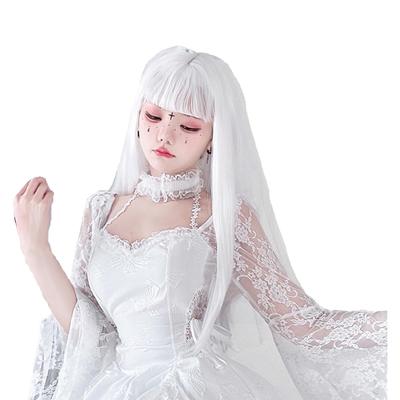 Λευκό Πλήρες Με Περουκα [Cicogna], Μαλλιά, Λευκό, Ίσια, Μακριά, 70cm, Περουκα, Δίχτυ, Ασημί-Λευκό, Αholos, Cosplay, Απόκριες, Κοστούμι, Γυναίκες, Θηλυκό,