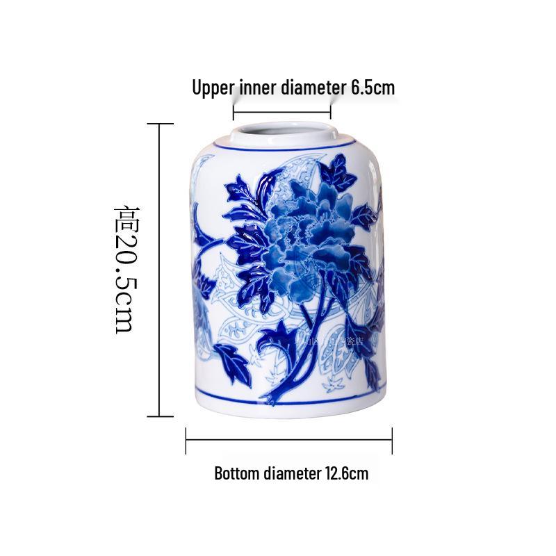 Blue and White Porcelain Peony Vase: Elegant Living Room Decoration