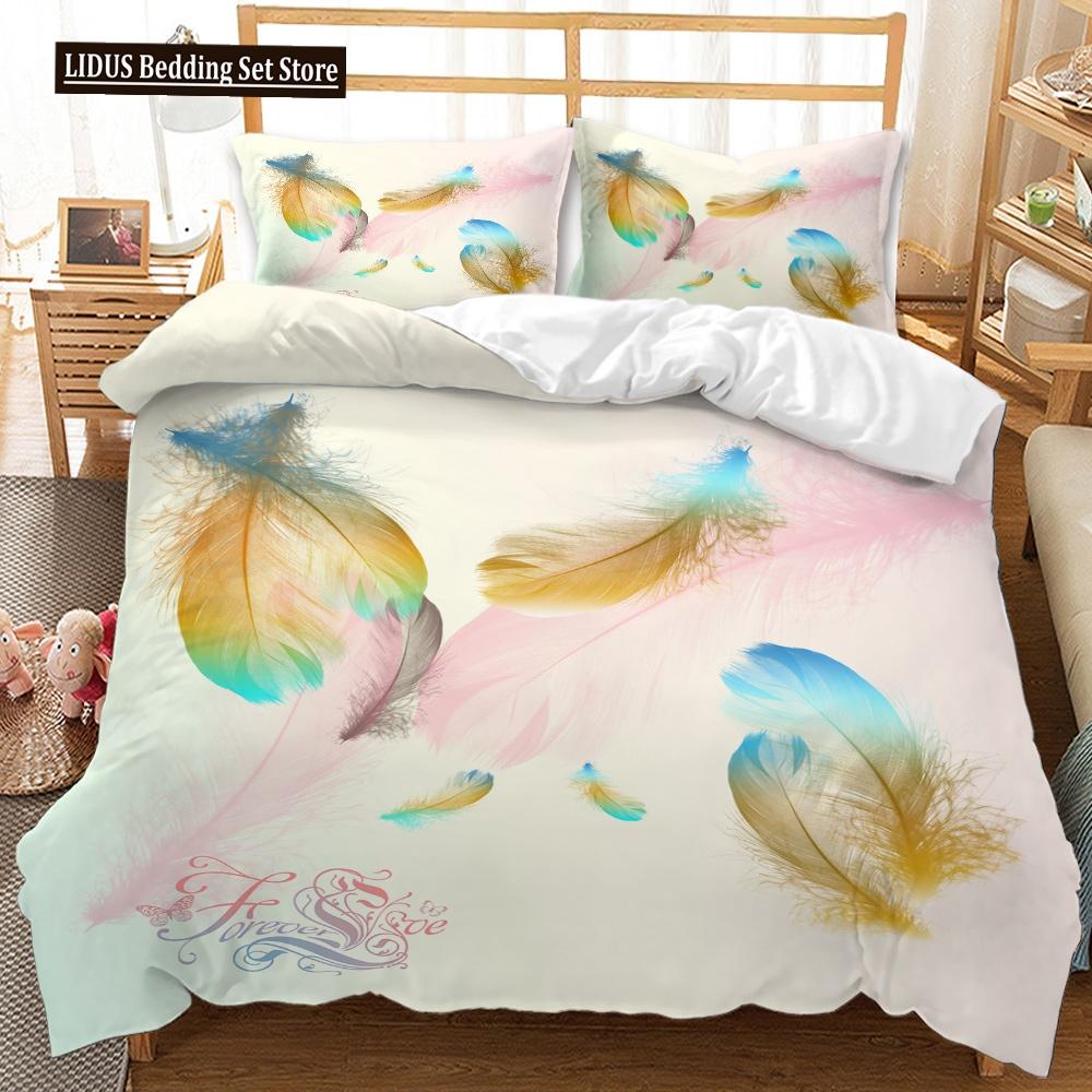 Feathers Duvet Cover Set 3D Print Birds Further Decorative Bedding Set For Kids Boys Girls Teens Polyester Bedding Set King Size