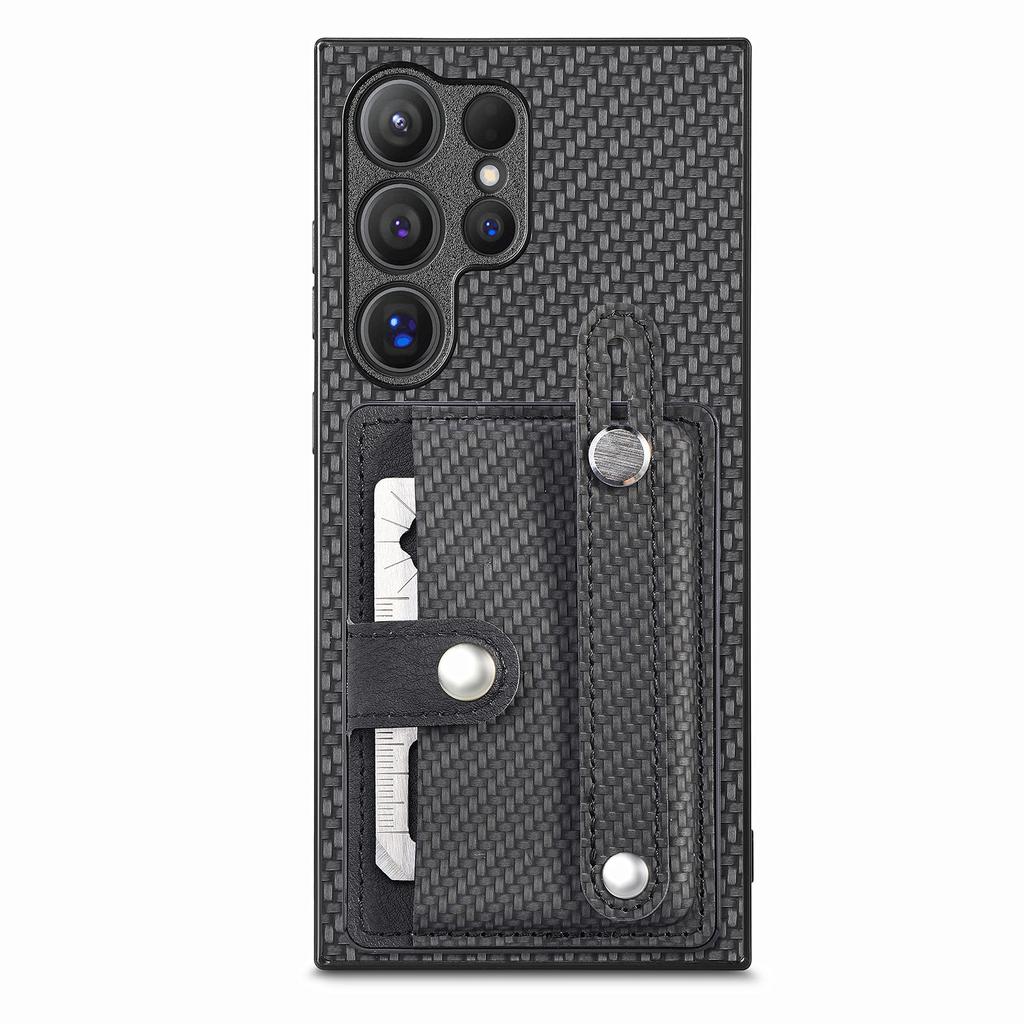 Do Samsung Galaxy S25 Ultra Etui z włókna węglowego Tekstura Skórzana Tylna Obudowa Telefonu z Uchwytem na Karty