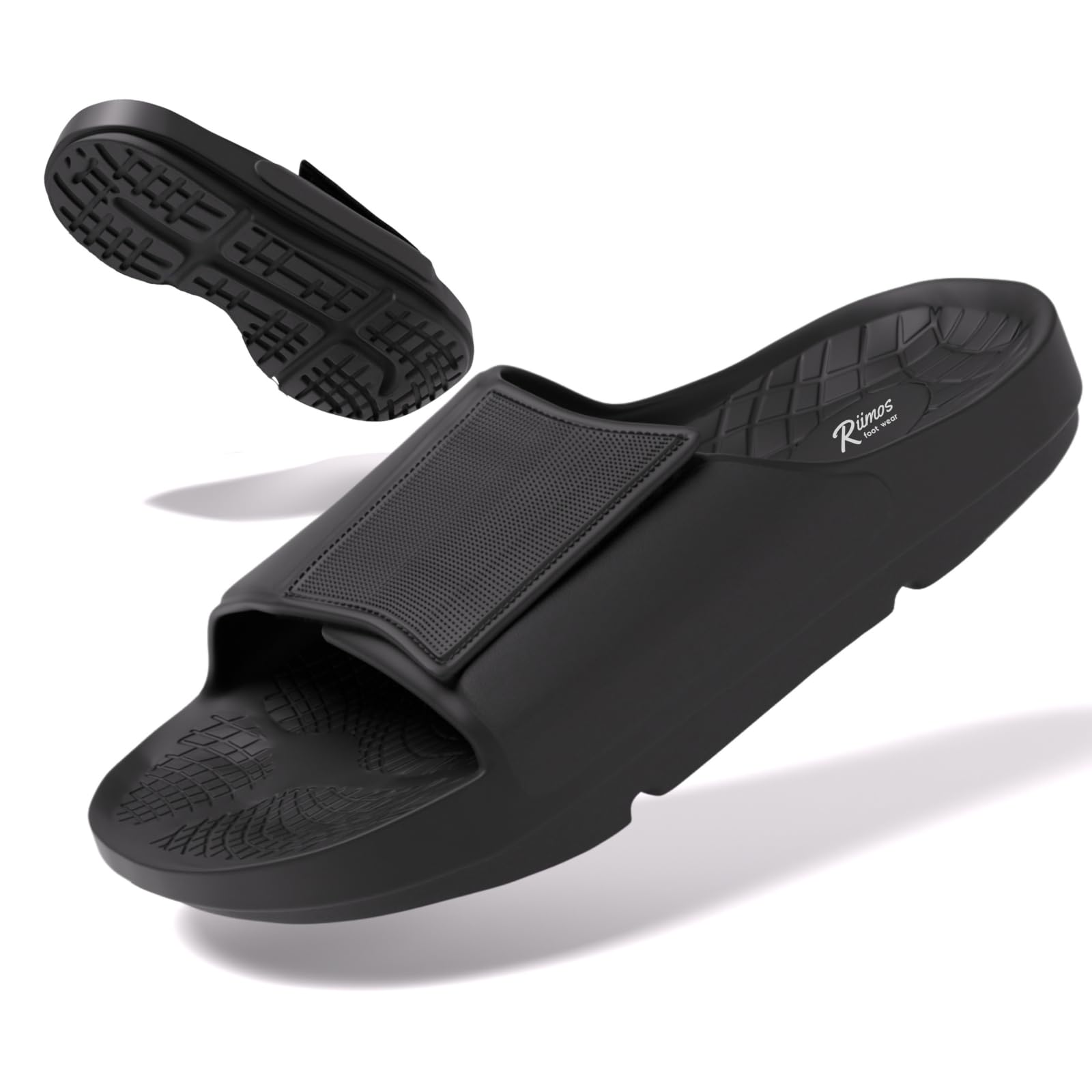 

Riimos Adjustable Recovery Sandals for Japanese People with High Insteps and Wide Thick EVA Belt Indoor and Outdoor Use Men s [Designed Feet] 3.5cm чёрный