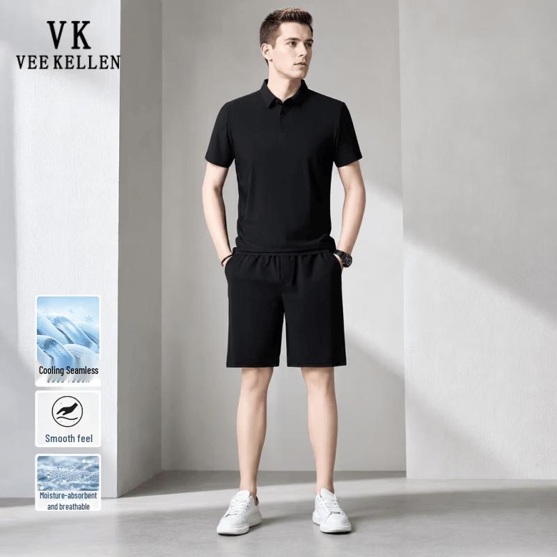 VEE KELLEN Men s Seamless Ice Silk Polo Two-Piece Set M (90-120 jin)