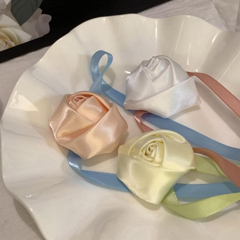 Flower Choker Necklace Soft Fabric Material Flower Choker Rose Ribbon Necklaces Cloth Accessories for Women Teen Girls