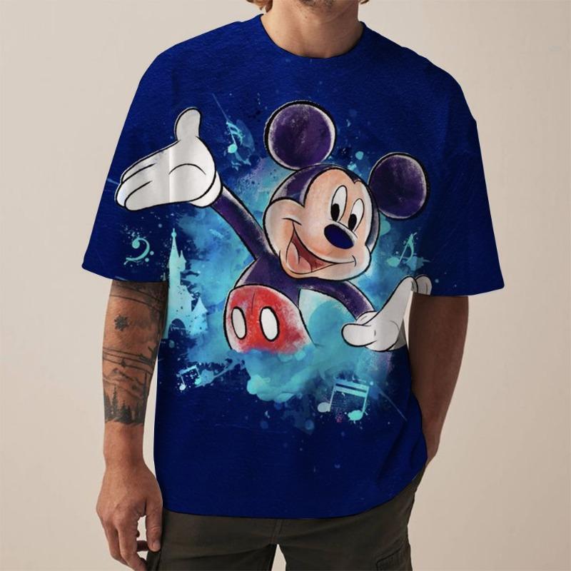 Disney New Men's T-Shirt Fashion Mickey Mouse print T-Shirts for Men Summer Casual Round Neck Tops Short Sleeve Oversized Funny