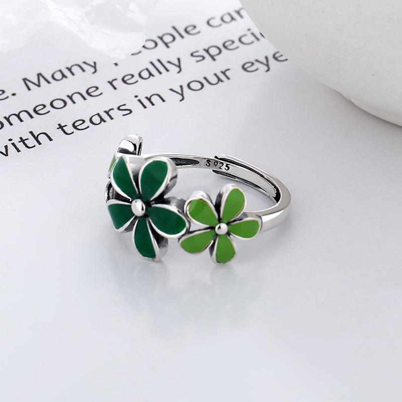 925 Sterling Silver Rings for Women Couple Minimalist Handmade Simple Green Leaf Ring Fine Jewelry Gift Prevent Allergy