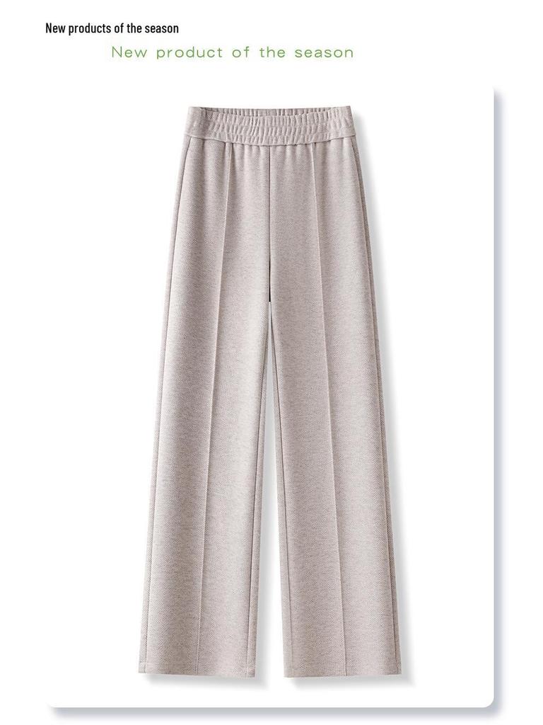 Oatmeal High-Waist Slimming Wide-Leg Pants for Women - 2024 Autumn/Winter Collection