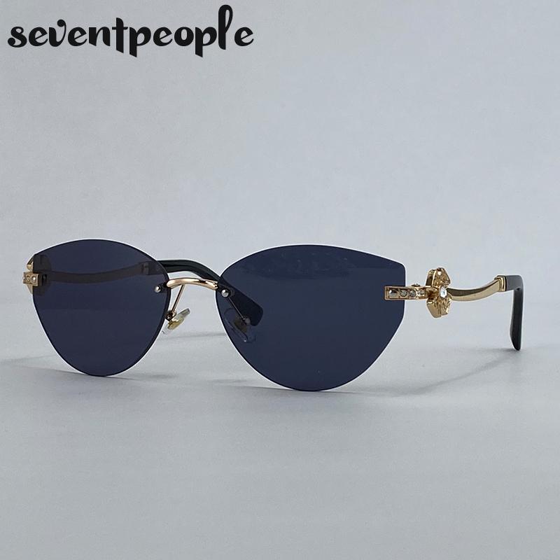 Trendy Cat Eye Frameless Sunglasses Women  Luxury Brand Y2K Punk Metal Cateye Sunglass Vintage Rimless Eyewear For Ladies