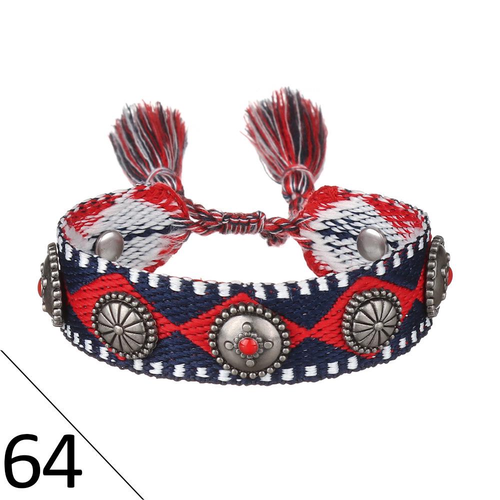 European Woven Bracelet with Metal Nail Buckle and Tassel for Women