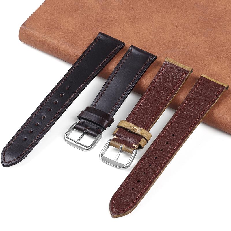 Vintage Oil Wax Leather Watch Strap Pin Buckle Bracelet Universal Cowhide Watchband Accessories 18mm 19mm 20mm 21mm 22mm Belt