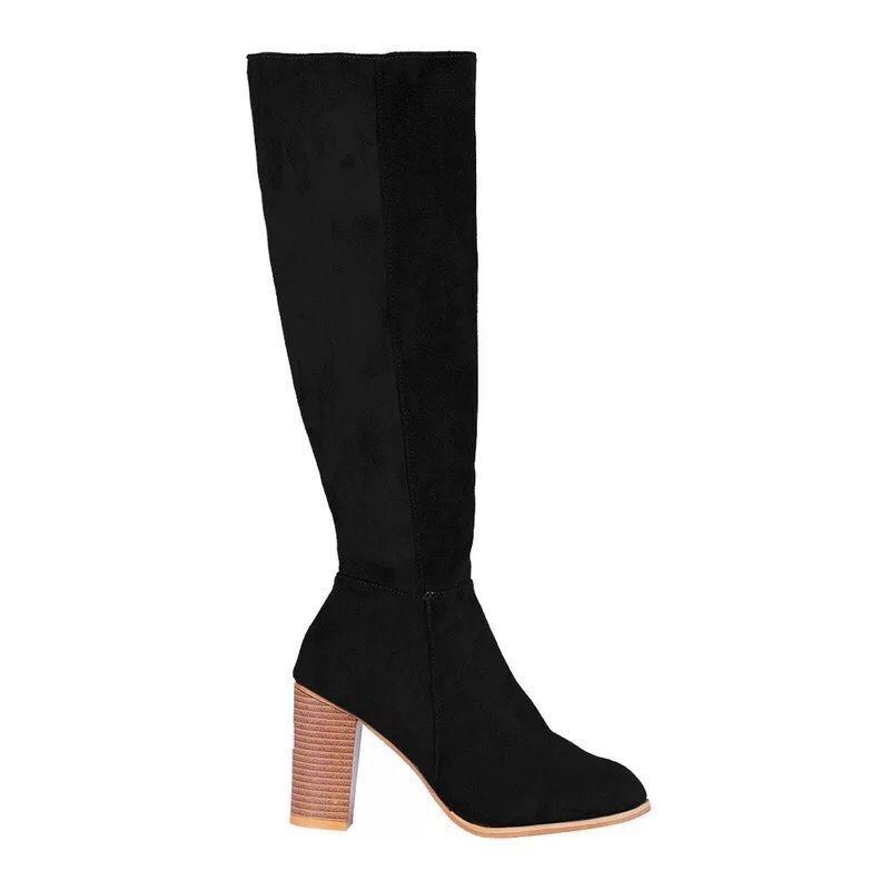 Women's pointed suede thick-heeled boots women's autumn and winter sleeves plus size high-heeled boots y's oots