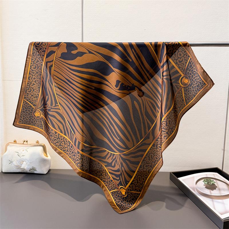 Luxury Zebra Leopard Print Square Silk Scarf for Women Soft Satin Bandana Neck Scarf Shawl Office Casual Summer Travel Wear 70X70CM