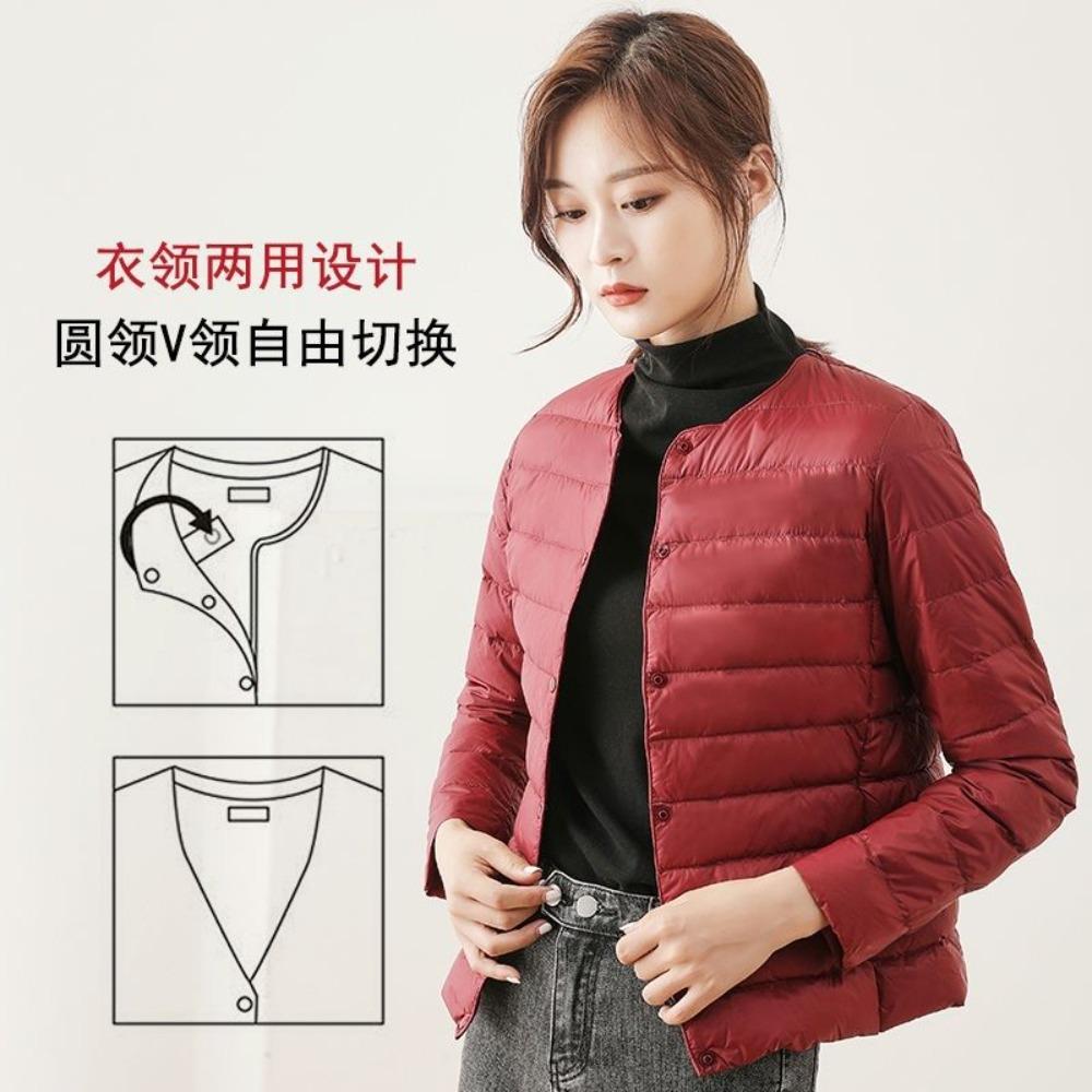 Women's Round Neck Long Sleeve Down Jacket Regular Fit Commuter Style Outerwear