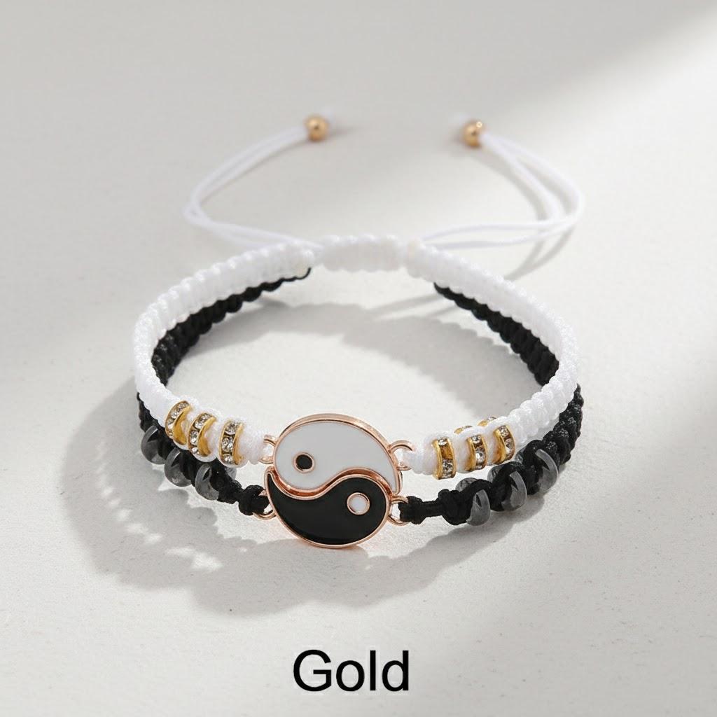 

2Pcs Set Distance Bracelet White Black Yin Yang Adjustable Cord Bracelets for Men Women Best Friend Jewelry золотий