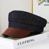 New British retro dark denim flat top hat color matching brim newsboy hat summer women's casual octagonal hat