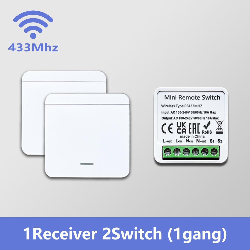 RF 433MHz Smart Switch 16A Lamp Relay Receiver 2-Way Remote Control 1/2/3 Gang Wall Switch Round Panel Mini Transmitter DIY Home