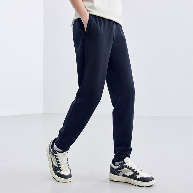 Anta Autumn Knitted Solid Color Elastic Waist Tapered Sports Straight Pants Men Bottoms Black 952357302-1