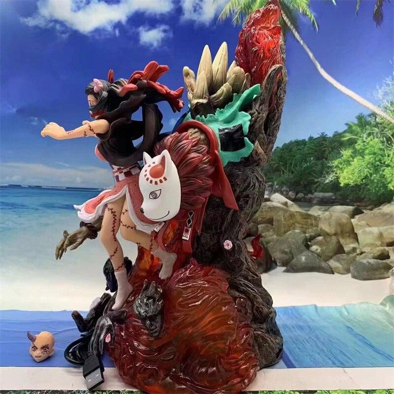 Demon Slayer Anime Figure Kimetsu Yaiba Gk Kamado Nezuko With Led Light Action Figure Pvc Model Toys Ornament Gifts