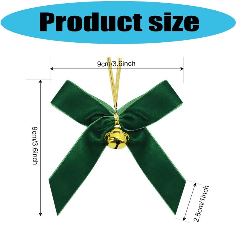 10Pcs Velvety Ribbon Bowknot Ornament with Bell Christmas Tree Hanging Decoration For Wreath Festival Celebration