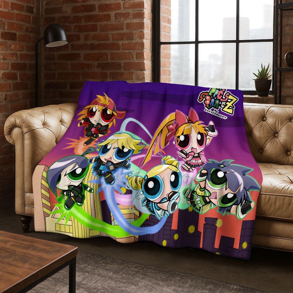 Κουβέρτα φανέλας κινουμένων σχεδίων P-Powerpuff Girl χαριτωμένη τέχνη, ζεστή μαλακή κουβέρτα για το σπίτι, υπνοδωμάτιο, κρεβάτι, καναπές, πικνίκ, γραφείο, δώρο, παιδί