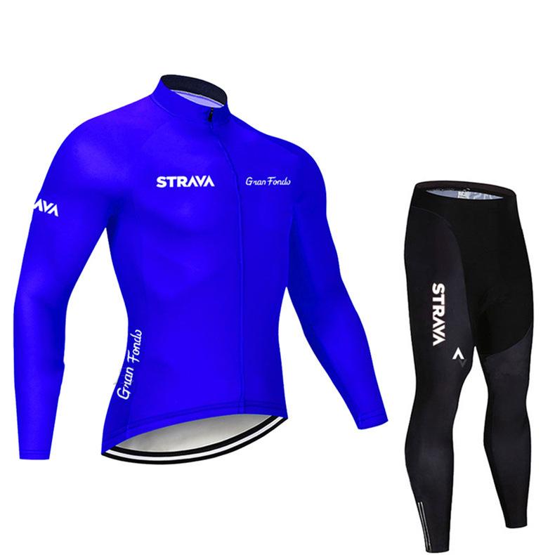 New STRAVA Cycling Suit Long Sleeve Strap Suit Men's and Women's Cycling Suit Road Cycling Shirt