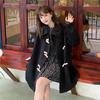 Black Coat Women's Autumn Medium Long Loose Button Coat Casual Comfortable Fit Button