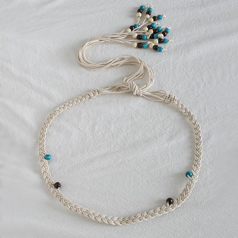 Bohemian Ethnic Waist Rope Belt Handmade Cotton Hemp With Colorful Beads For Relaxed Summer Outfits