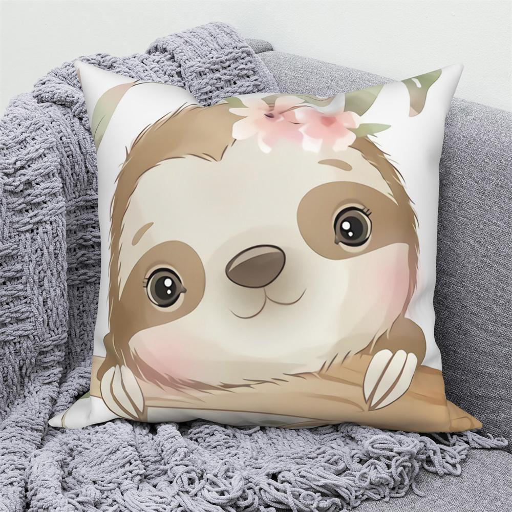 Juste De Coussin Blanche Avec Imprimé Animal De Dessin Animé Mignon, Taie D'oreiller Décorative Pour Canapé