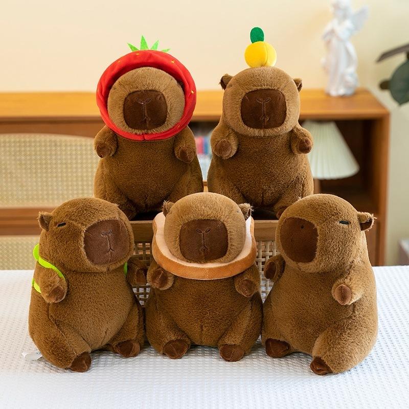 Boutique 8-inch Hat Kapibara Plush Toy Backpack Toast Milk Tea Capybara Doll Grab Machine Doll