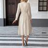 Herbst Neu Elegant Retro Stil Schleifkragen Langärmlig Taillenbetonend Gepunktetes Kleid